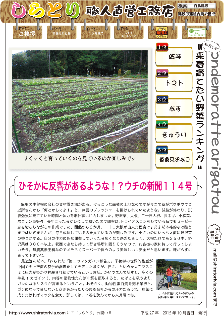 しらとリビア　白鳥建設ニュースレター　114号　No1