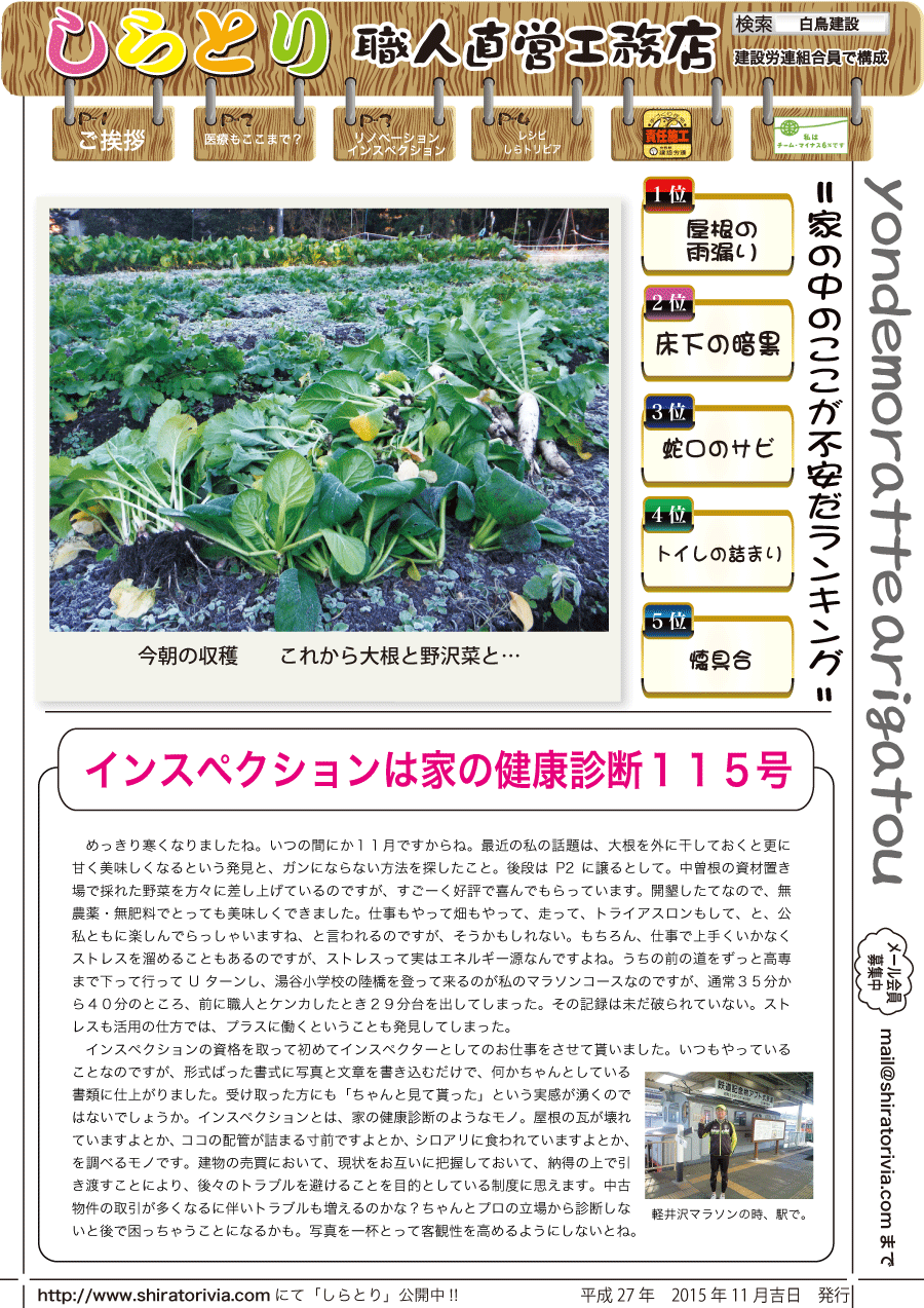 しらとリビア　白鳥建設ニュースレター　115号　No1